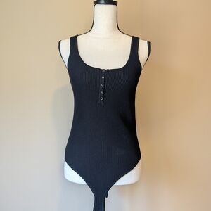 Black Ribbed Tank Bodysuit